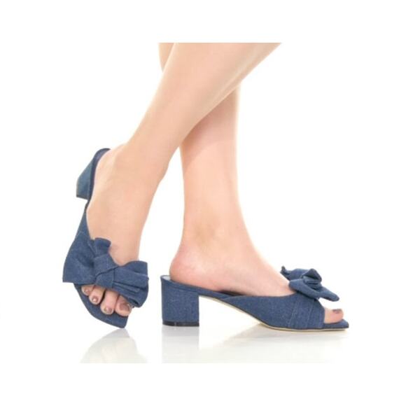 Stuart Weitzman Love Knot 50 Block Slide Vintage Denim Indigo Size 9.5 NIB - Picture 2 of 14